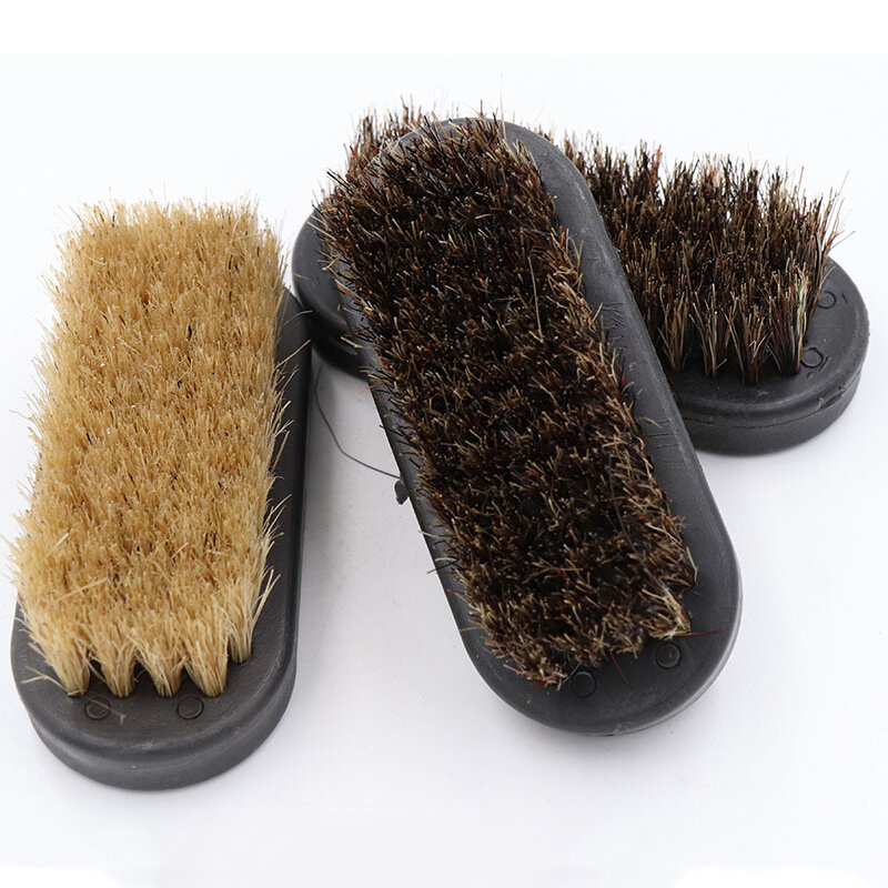 Escova de cerdas high-end para limpeza de sapatos e botas, escova de limpeza doméstica portátil dura e macia, cabo de madeira, 8x39mm