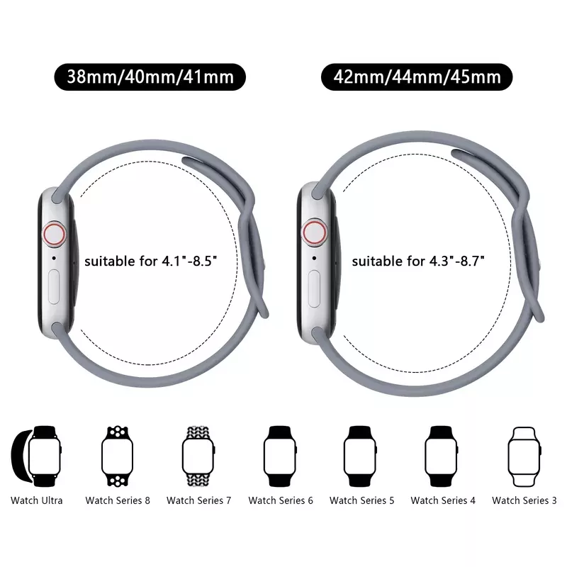 Pulseira de Silicone Macia para Apple Watch, Pulseira para iWatch Ultra, 9, 8, 7, 6, 5, 4, 3SE, 49mm, 45mm, 41mm, 40mm, 44 milímetros, 38 milímetros, 42 milímetros
