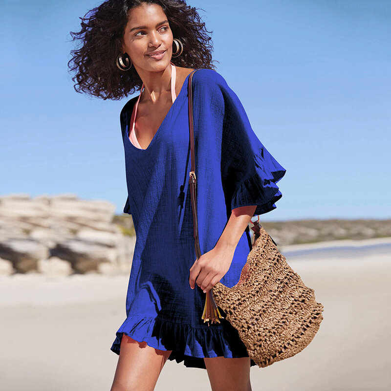 2023 europeu americano novo bambu nó algodão com decote em v biquíni com blusa de praia para férias maiô para mulher
