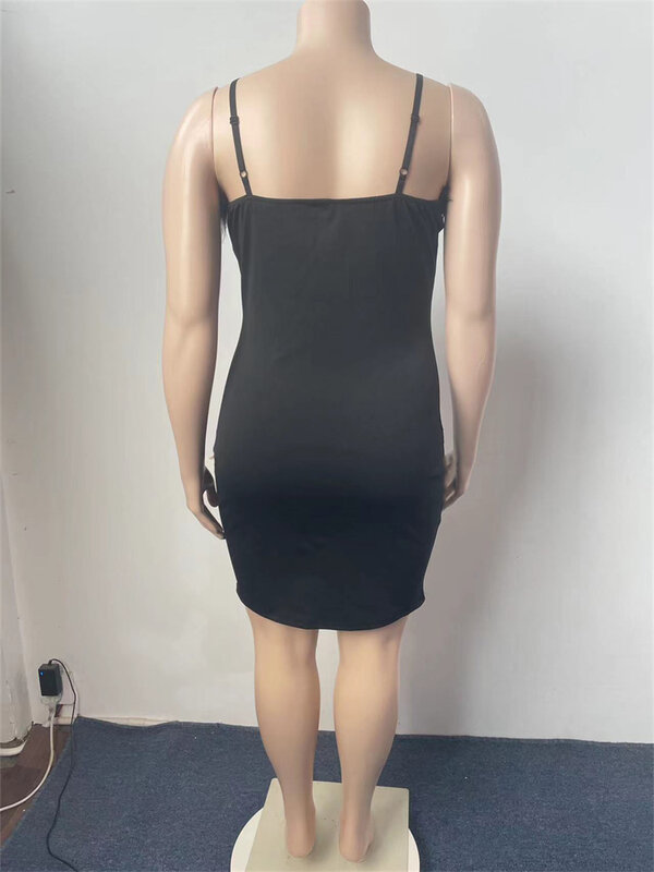 Wmstar gaun ukuran besar untuk wanita gaun Mini bulu melar hitam seksi tanpa lengan pakaian musim panas grosir Dropshipping