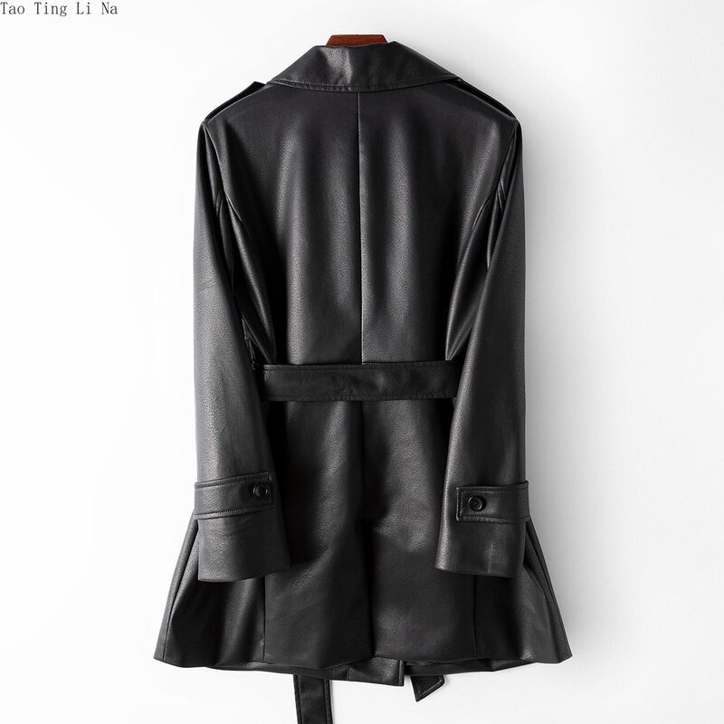 2023 New Women Genuine Sheepskin Leather Jacket  Lace-up Real Sheep Leather Windbreaker H28