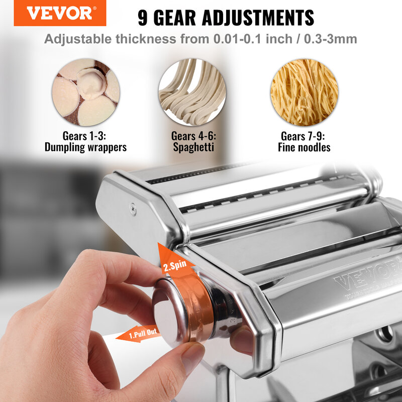 VEVOR-Máquina Manual para hacer Pasta, de acero inoxidable rebanadora, rodillos de fideos frescos, cortador, electrodomésticos