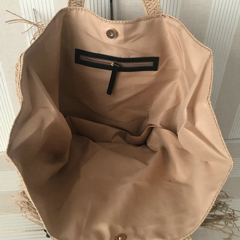 Bolso de paja con borla de gran capacidad para mujer, bolso de hombro tejido a mano, bolso de playa bohemio, bolso Shopper