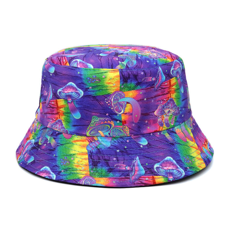 2023 Fisherman Hat Women Men New Mushroom Print Bucket Hat Outdoor Double-sided Sunshade Fashion Basin Panama Bob Cap