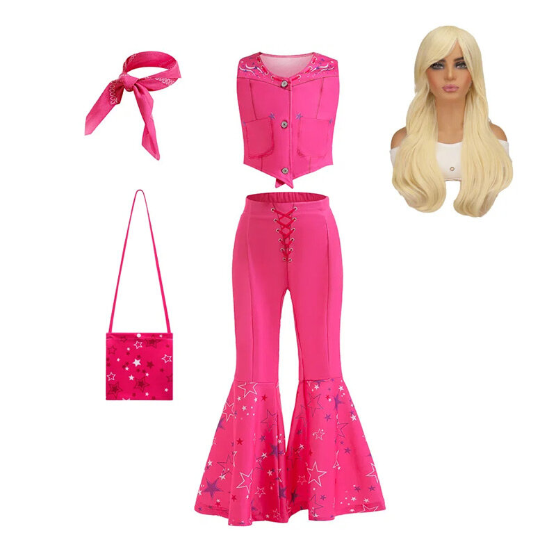 Figurino de menina rosa, top estrelado, calça, barbier set para senhoras, halloween, festa de aniversário, vestido de princesa, 2023