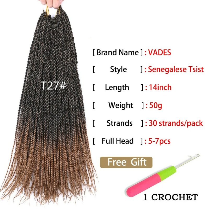 Synthetic Senegalese Twist Crochet Braids 14Inch 30 Strands/pack Ombre Brown Black Red Braiding Hair  Crochet Hair Extensions
