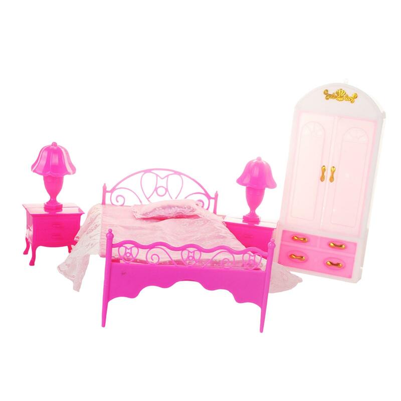 4 Pieces 1/6 1/12 Dollhouse Bedroom Craft Bed Wardrobe Table Lamp Model for Miniature Scene Decoration Architectural Model Train