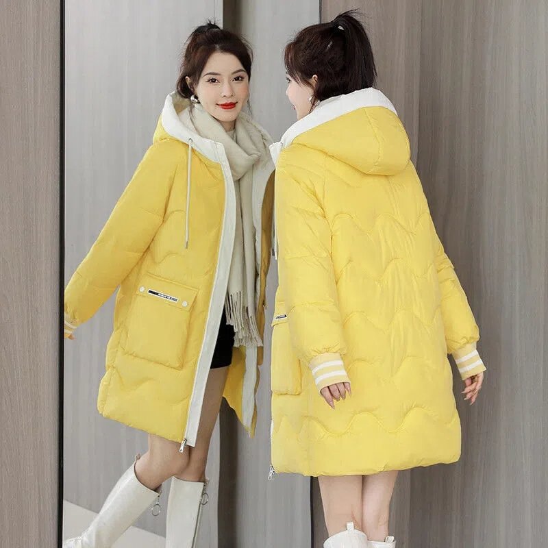 Женская зимняя стеганая куртка, новинка 2023, женское теплое плотное хлопковое пальто, Корейская свободная парка с капюшоном, женская верхняя одежда, зимняя куртка