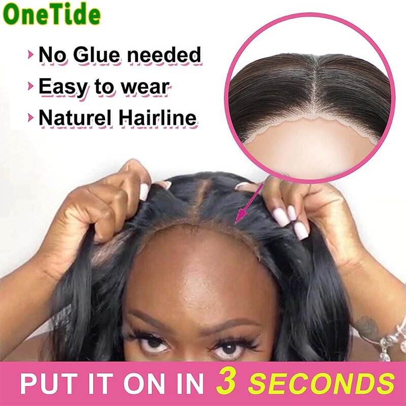 Pelucas de cabello humano sin pegamento para mujeres y niñas, peluca de onda rizada lista para usar, precortada sin pegamento, cierre de encaje 4x4