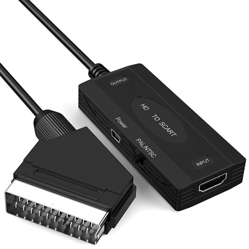 Cable convertidor de vídeo HDMI a Scart HD, adaptador de extensión de pantalla 1080P, entrada Compatible con HDMI, interruptor PAL NTSC