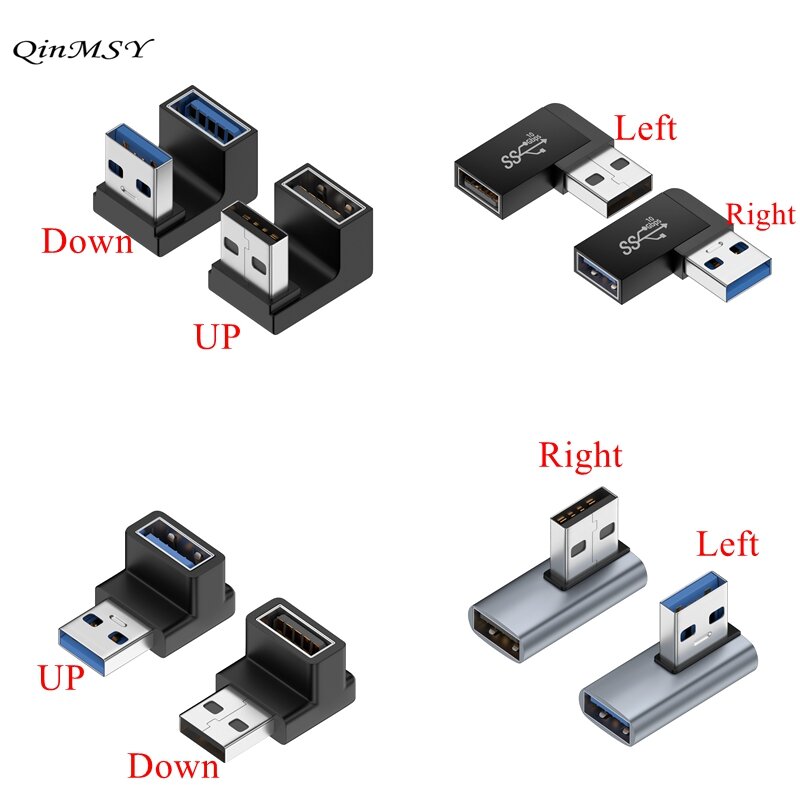 Para cima e para baixo adaptador angular, A USB 3.0 macho para fêmea extensão, U-Shape Converter, L Tipo Plug Connector, 10Gbps