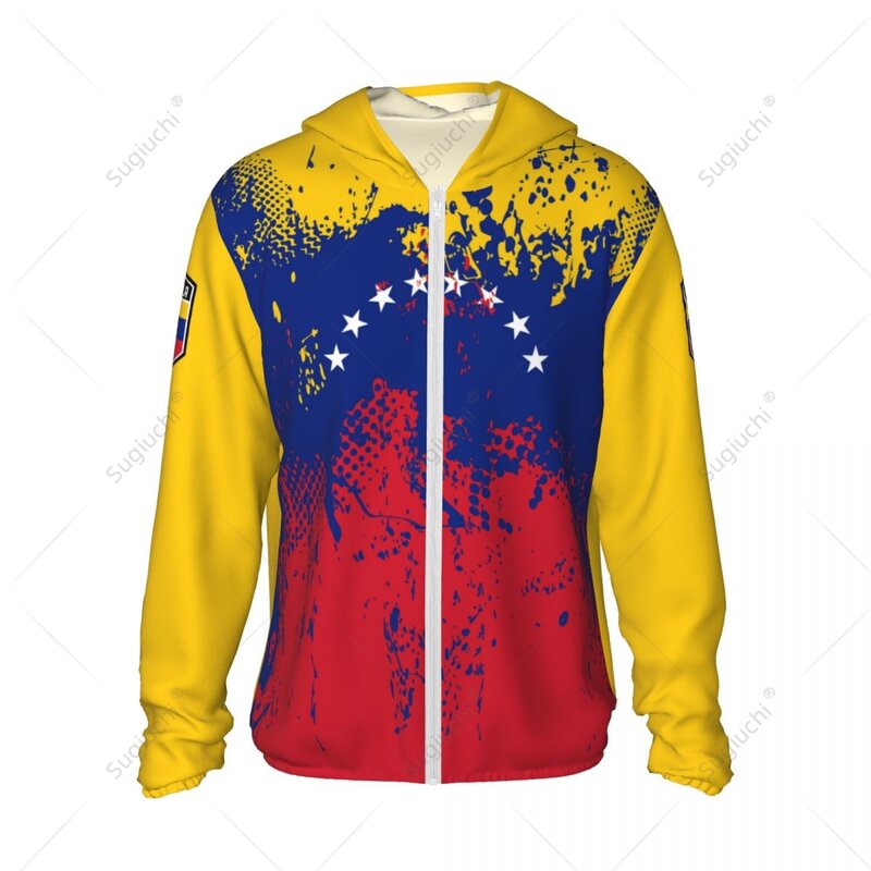 Venezuela Flagge Sonnenschutz Hoodie Sonnenschutz Kleidung Angeln Radfahren Laufen schnell trocknen Langarm mit Reiß verschluss Polyester