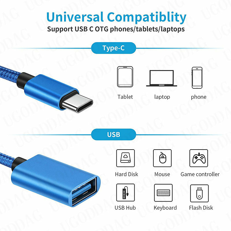 OTG Type C Cable Adapter USB to USB-C Adapter Connector for Xiaomi Samsung S20 Huawei OTG Data Cable Converter for MacBook Pro