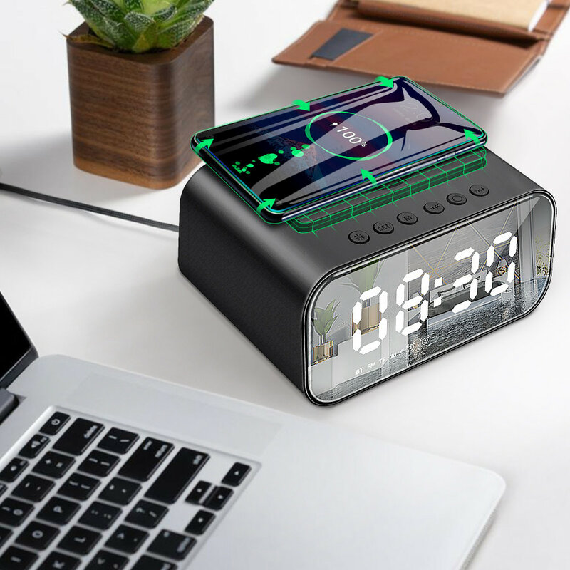 Беспроводное зарядное устройство Будильник Bluetooth динамик светодиодные умные цифровые часы настольные электронные часы Fm радио USB быстрая зарядка