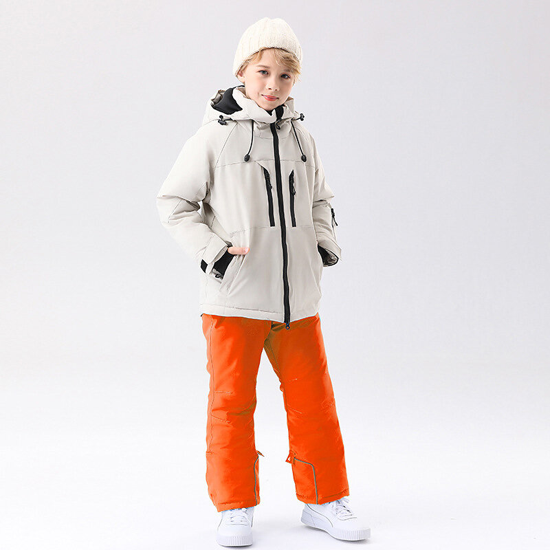 Детский лыжный костюм, теплый водонепроницаемый костюм для езды по пересеченной местности для мальчиков и девочек, 100-160 см, 5, 6, 7, 8, 9, 10, 11, 12, 13, 14, 15 лет,-30 ℃