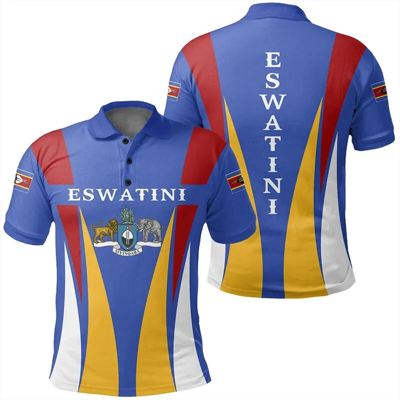 Africa Eswatini Map Flag 3D Printed Polo Shirts For Men Swaziland National Emblem Short Sleeve Patriotic POLO Shirt Jersey Tops