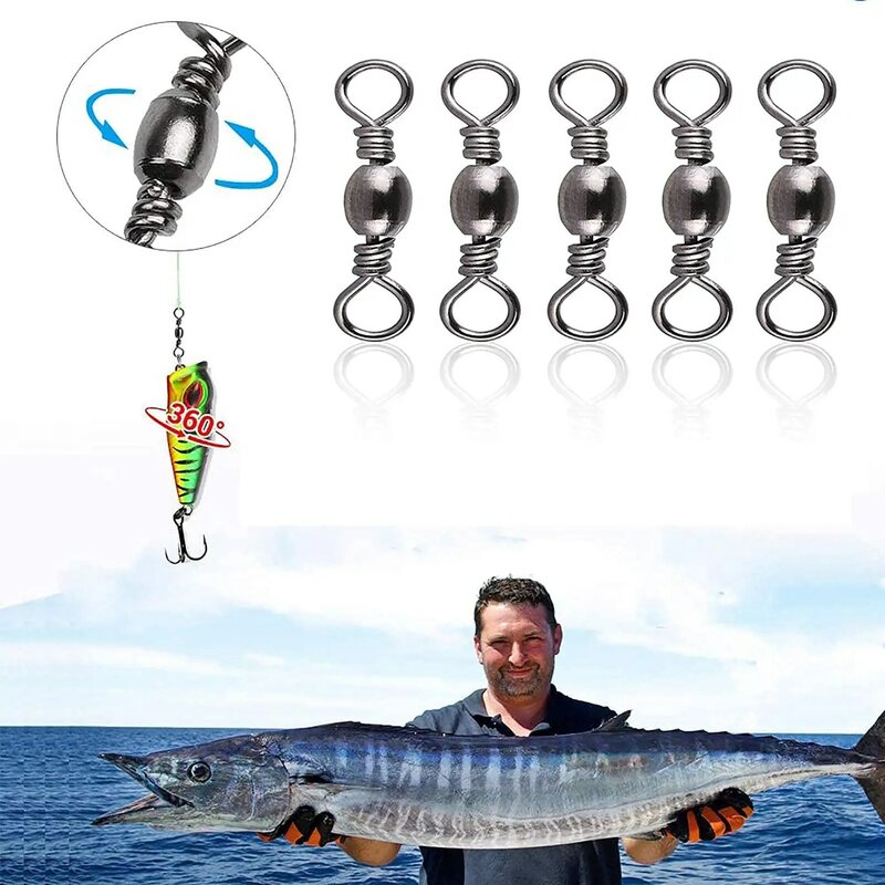 Goture 200pcs/lot Fishing Swivel Rolling Barrel Swivels Stainless Steel Sea Fishing Hook Connector Size 10, 8, 6, 4, 2, 1/0,