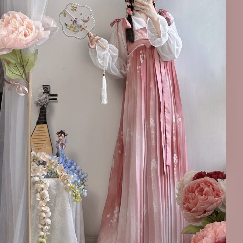 Chinese Style Traditional Hanfu Cosplay Costume Princess Dresses Women Tang Dynasty Sweet Floral Print Fairy Dance Stage Dress