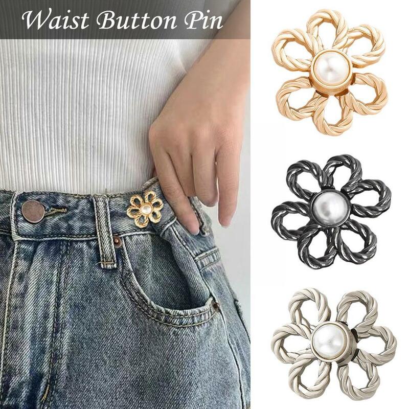 Botones de cintura de flores para pantalones, accesorio con hebilla desmontable, retráctil, ideal para coser, 1 par, G7F3