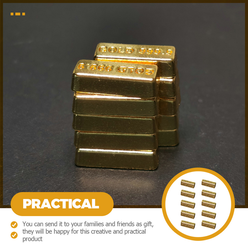 10 Pcs Miniature Gold Brick Building Blocks Dollhouse Golden Ingot Alloy Bullion Model
