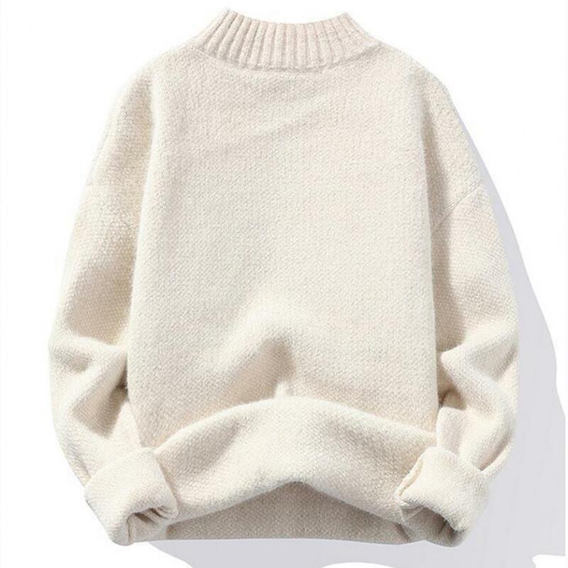 Suéter de gola meia alta masculino, suéteres monocromáticos de gola alta, tops térmicos grossos, coleção de malha casual, inverno