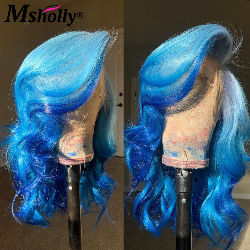 Темно-синие волнистые парики с эффектом омбре, человеческие волосы без клея, темно-синие прямые короткие волосы, парики из человеческих волос, предварительно выщипанные натуральные парики без повреждений