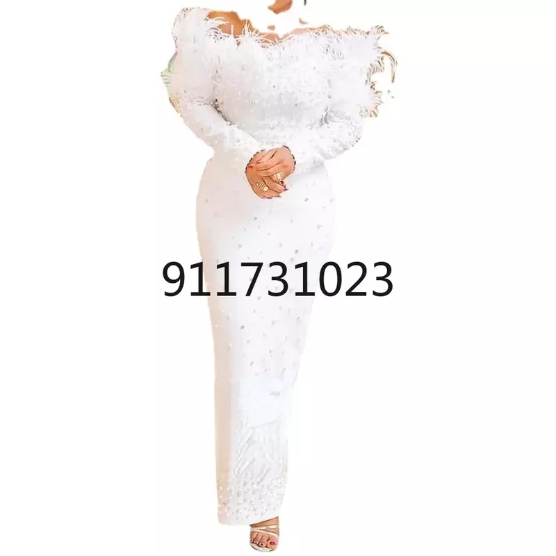 Vestido feminino branco de manga curta, Miçangas, Elegante, Lady Fashion, Clube, Festa, Venda Quente, 2023