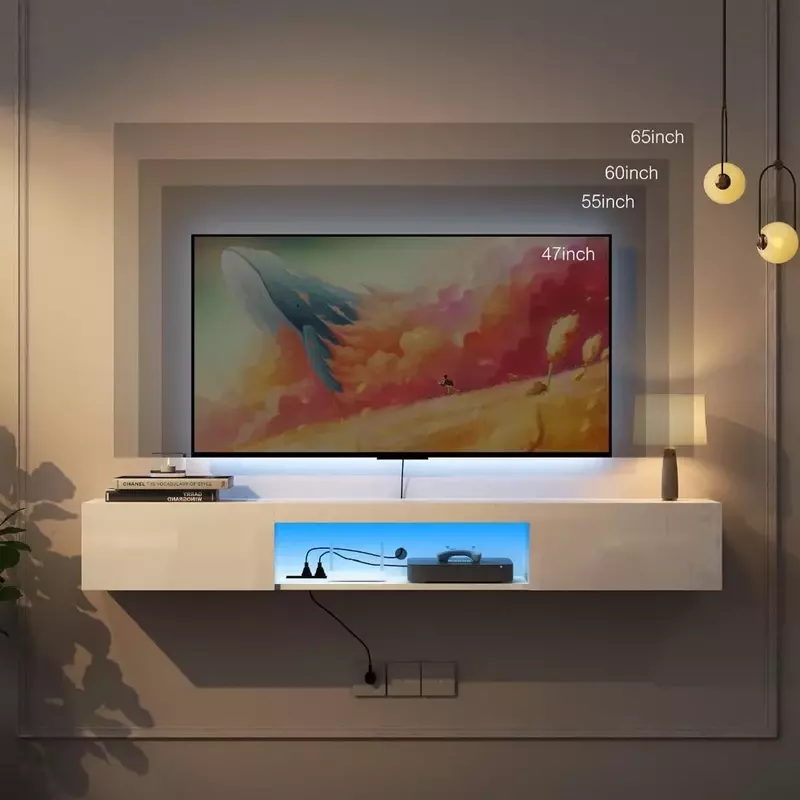 TV-Bank 70 "Wand montage mit 16-Farben-LED-Leuchten und 2 Türen, 63" moderne Entertainment-Center-Medien konsole, schwarz