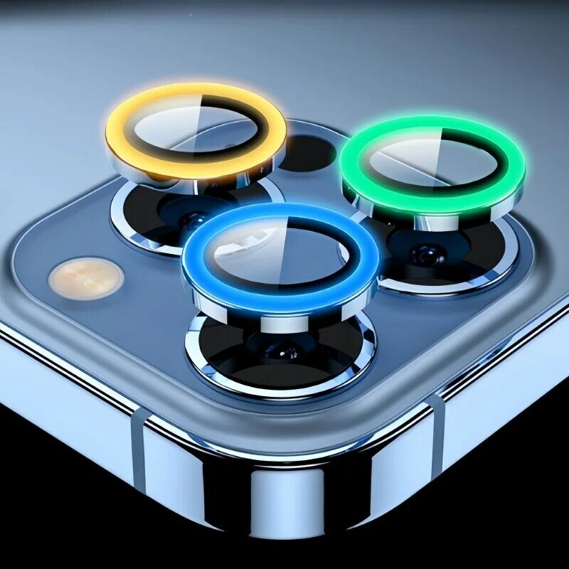 Luminous Camera Lens Protector For iPhone 15 14 13 Pro Max 12 13 Mini Ceramic Lens Ring Film For iPhone Back Camera Caps Cover