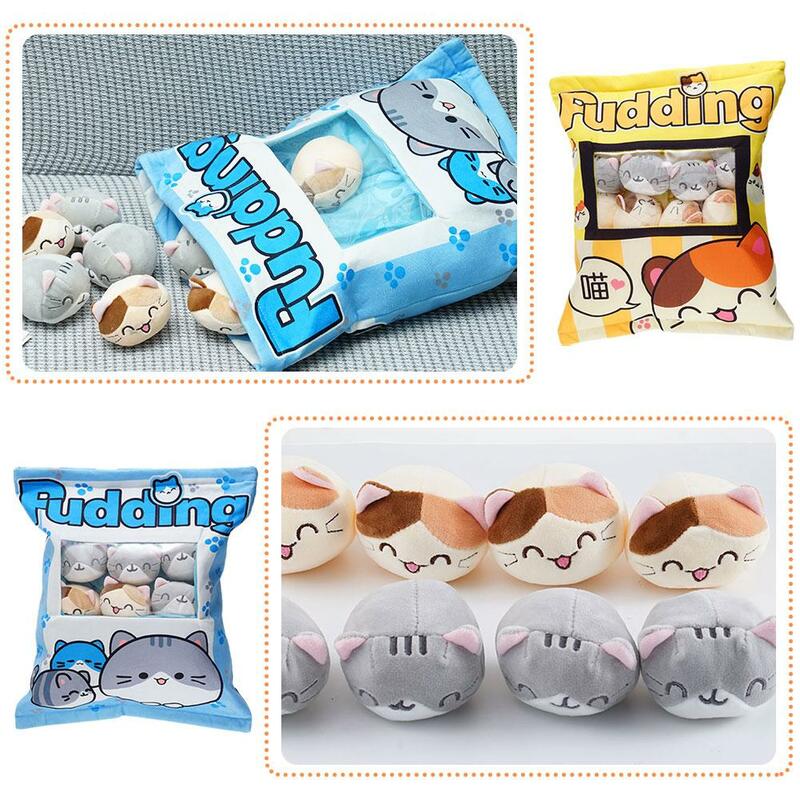 Bantal kucing lucu dekorasi puding, diisi dengan boneka hewan kucing Mini mainan puding mewah hadiah bantal mewah Kawaii