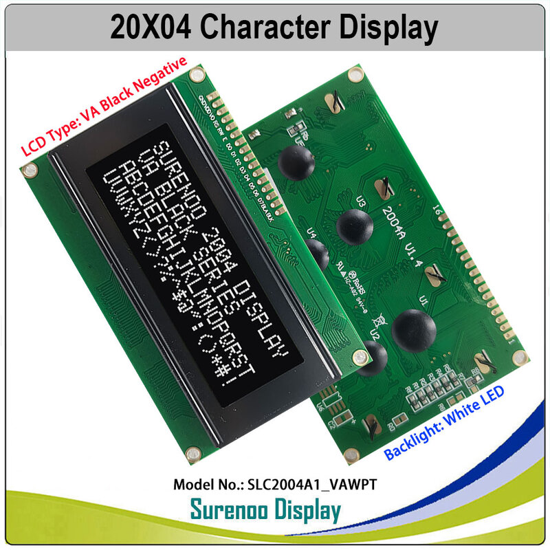 Surenoo 204 20X4 2004 символьный ЖК-модуль, экран дисплея LCM VA, отрицательный черный с белой, синей, оранжевой, зеленой светодиодной подсветкой