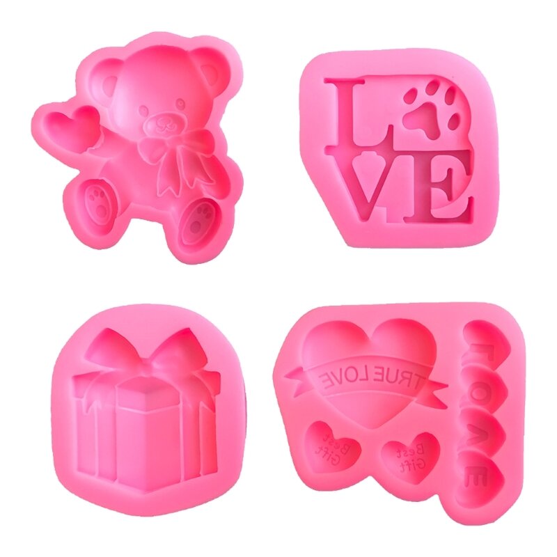 Valentine's Day Heart Bear Gift Fondant Cake Silicone Mold Pastry Chocolate Mould Candy Ice Cream Mold DIY Baking Tool
