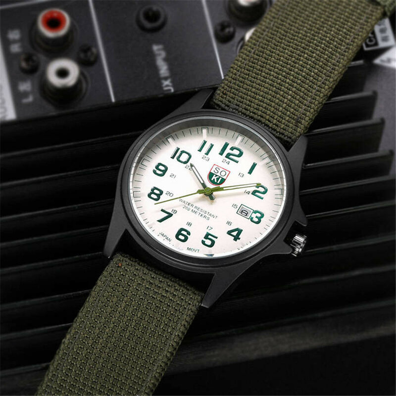 Jam tangan gelang nilon pria, arloji militer mewah kuarsa jam bercahaya kasual olahraga tahan air