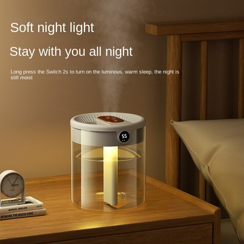 Nowy 2L podwójny nawilżacz natryskowy Atomizer Usb o dużej pojemności Home Mute sypialnia biuro lampka nocna cyfrowy wyświetlacz nawilżacz