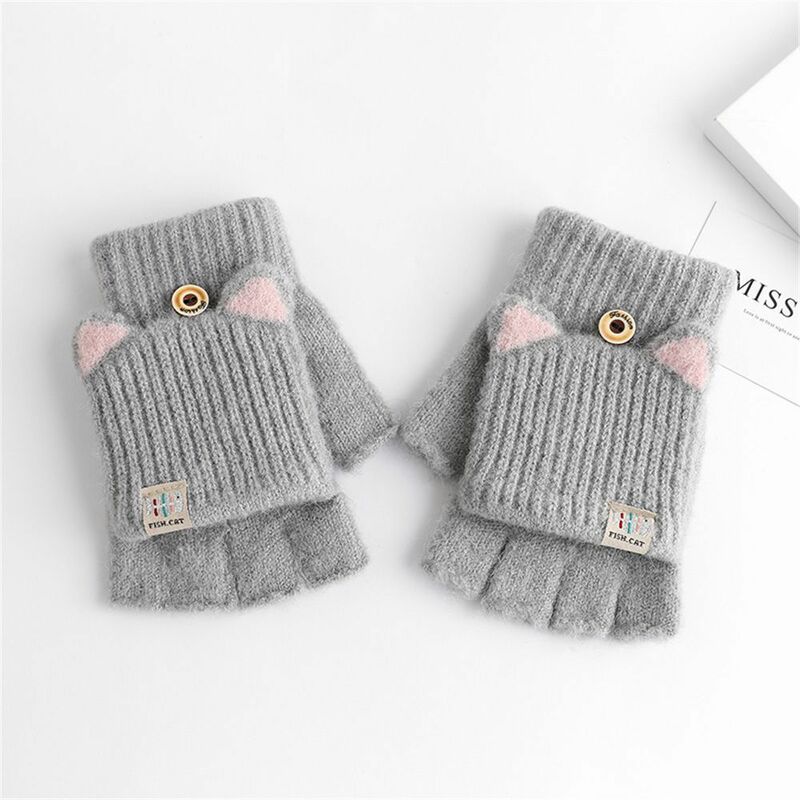 1 paio di guanti invernali carini per bambini bambini inverno tenere in caldo dolce lavorato a maglia convertibile Flip Top guanti senza dita guanti da esterno