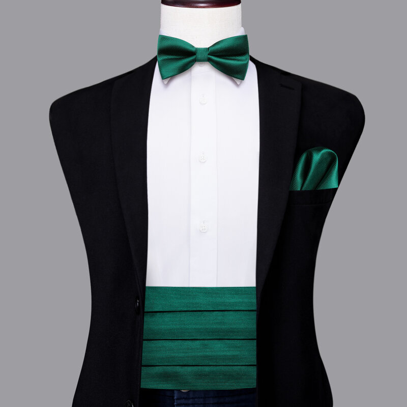 Hi-Tie-Corbata de seda verde para hombre, faja Vintage Formal, Jacquard Floral, pajarita, pañuelo, gemelos, corsé de cinturón para hombre, regalo de banquete de Graduación