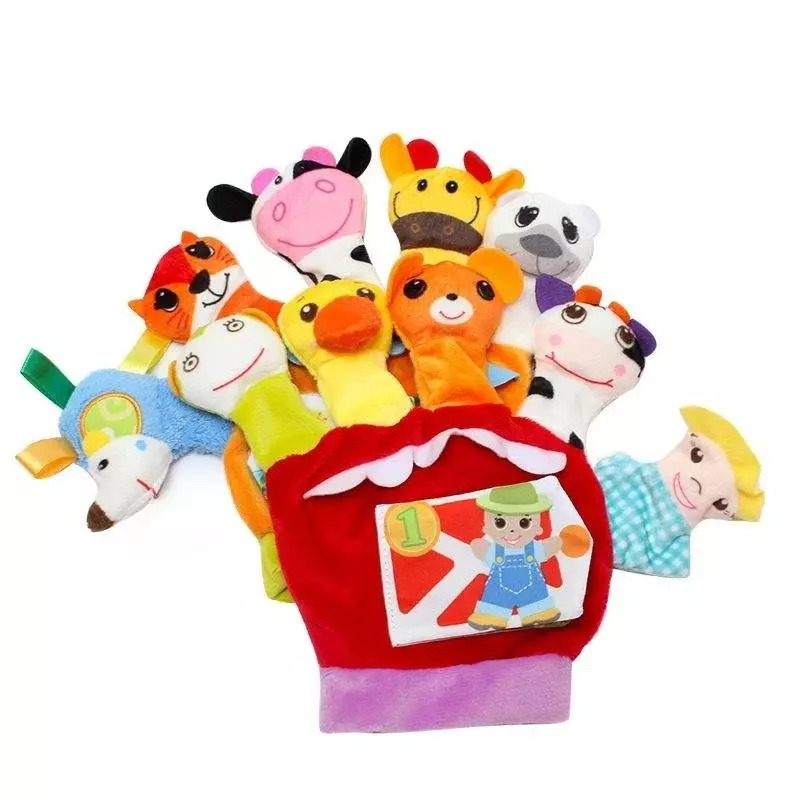 Cubierta de dedo de marionetas de animales de dibujos animados para bebé, guantes de marionetas de mano con libro de tela, Educación Temprana, guantes de interacción para niños