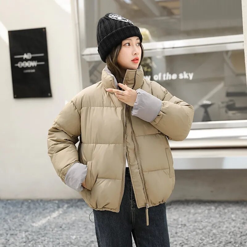 2023 Winter Jacket Parkas Women New Stand-up Collar Student Down Cotton Jacket Parka Female Cotton Padded Jacket Outwear Overco