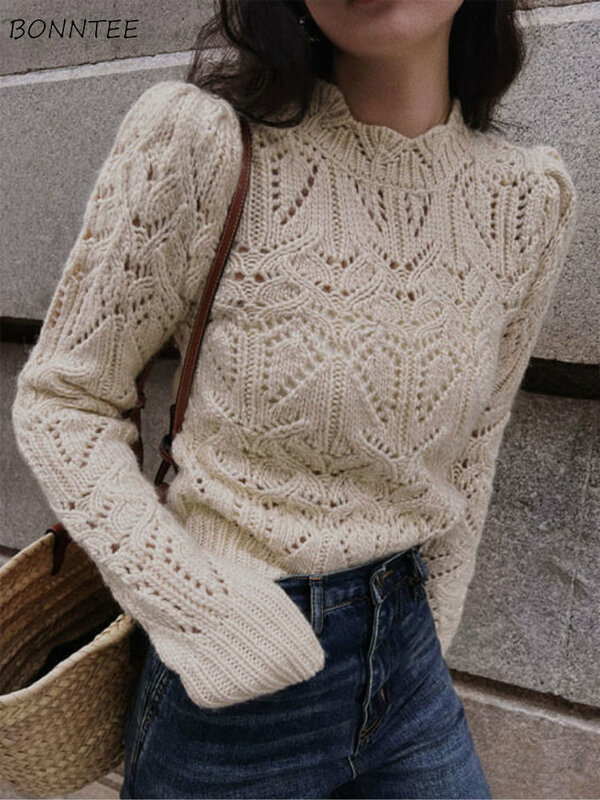 Pullovers Women Classic Hollow Out Spring Gentle Cozy Casual Office Lady Popular Temperament French Style Knitwear Vintage Daily
