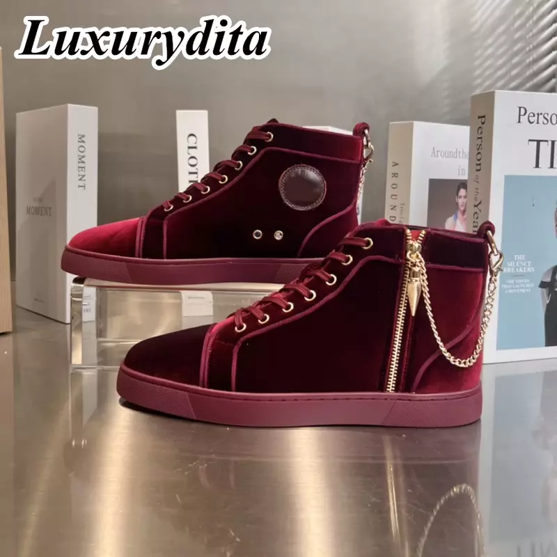LUXURYDITA Designer uomo Casual Sneakers vera pelle suola rossa scarpe da Tennis da donna di lusso 35-47 moda mocassini Unisex HJ700