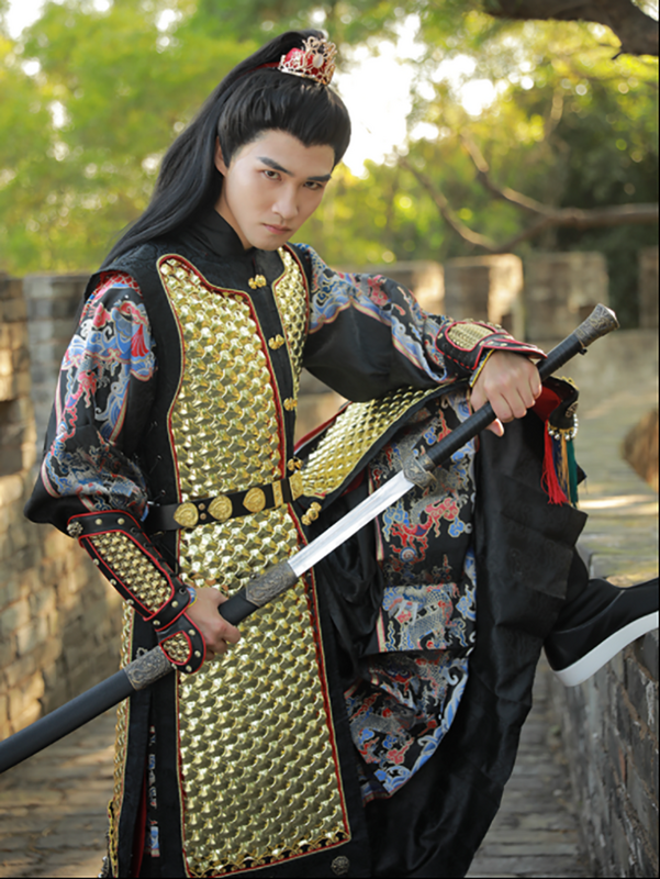 Hanfu-armadura de acero inoxidable de la dinastía Ming para hombres, armadura de cuerpo recto, chaleco largo multicolor chino antiguo, chaqueta Hanfu