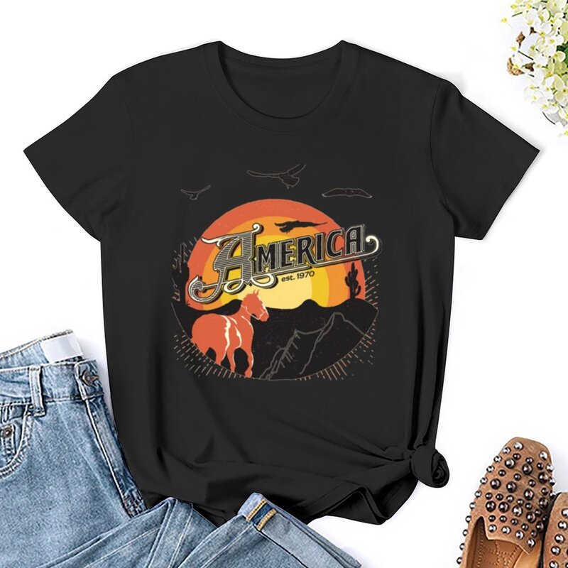 T-shirt de banda americana para mulheres, roupas hippie, roupas femininas coreanas