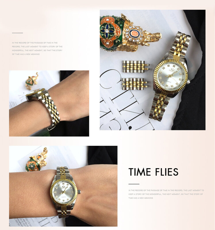 CHENXI ผู้หญิง Golden & Silver Classic นาฬิกาควอตซ์หญิงนาฬิกาสวยงาม Luxury ของขวัญนาฬิกากันน้ำสำหรับสุภาพสตรีนาฬิกาข้อมือ