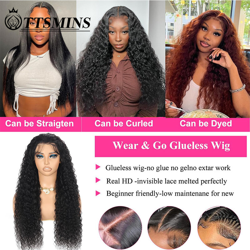 Wet and Wavy Glueless Wigs Human Hair Pre Plucked Pre Cut 5x5 Water Wave Closure Wig Brazilian Curly Human Hair Lace Front Wigs