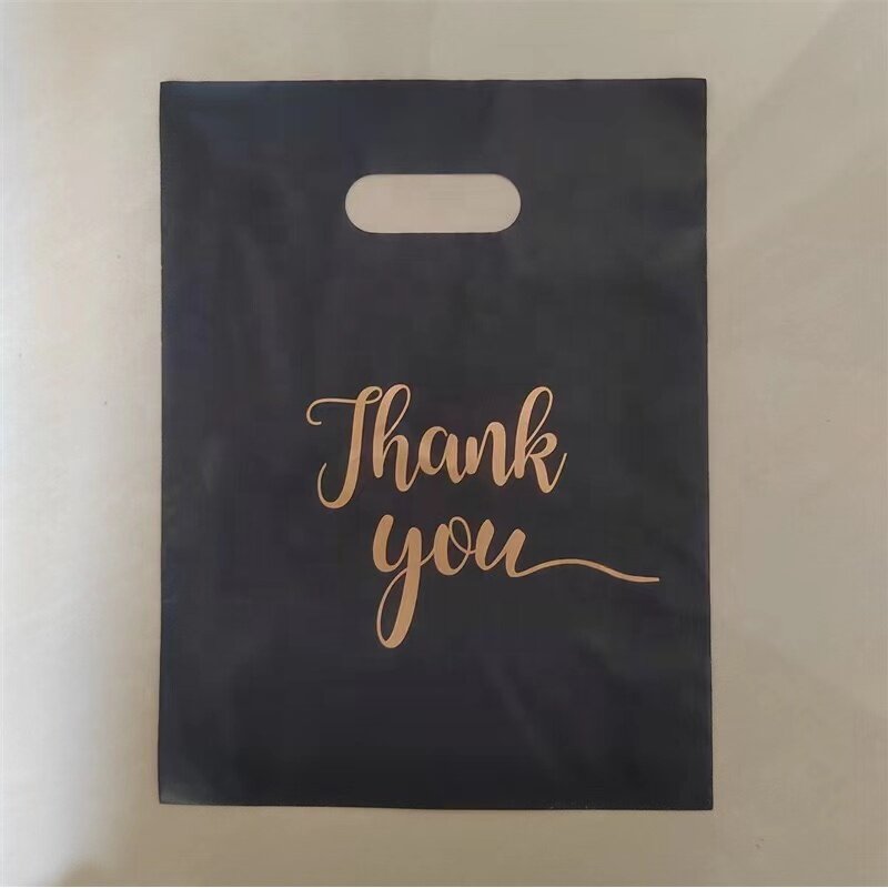 Customized product、Factory Plastic Thank You Bags Reusable Black Shopping Bags for Packaging Clothes Business