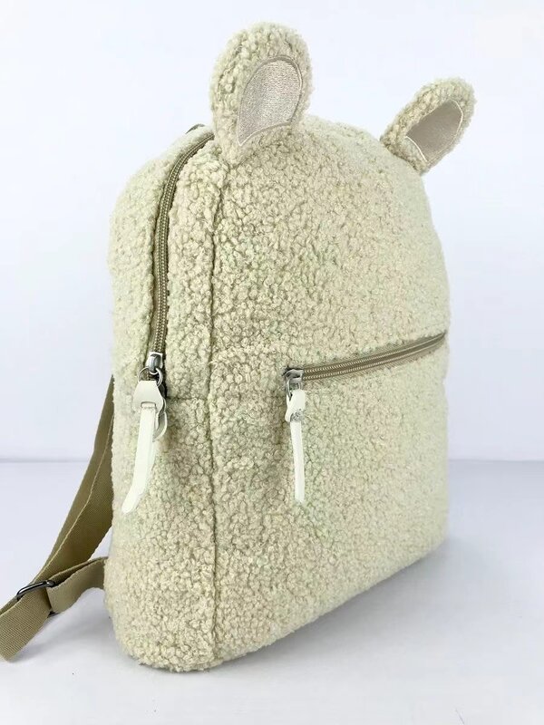 Sac à dos de dessin animé brodé personnalisé avec nom personnalisé, sac à dos polyvalent en laine d'agneau, sac à dos étudiant en peluche, mignon
