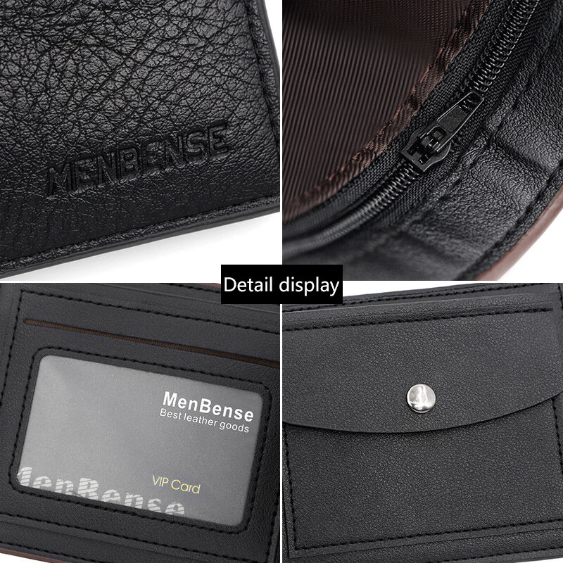 メンズレザーウォレット,新しいショートジッパーウォレット,高品質,シンプルな薄いコインポケット,pu