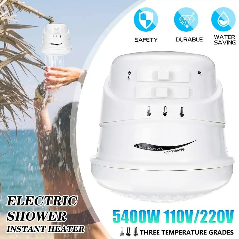 Cabezal de ducha eléctrico sin tanque, calentador de agua caliente instantáneo, 3 temperaturas ajustables, 5400 V/110V, 220 W, manguera de 2m