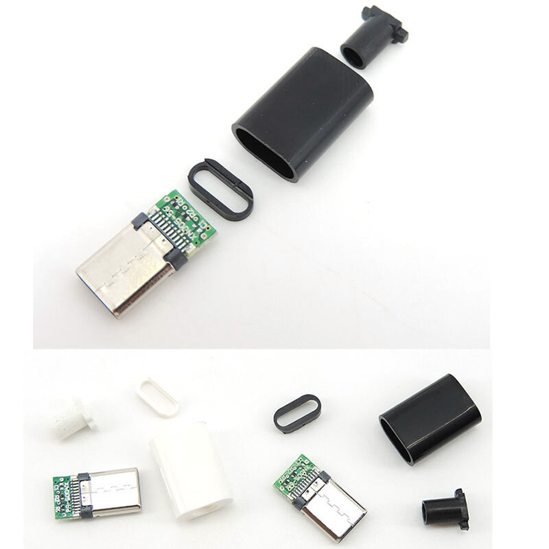 Adaptador de conector de alimentación de soldadura tipo C, Cable de datos de carga tipo C, accesorios, Blanco, Negro, Q1, USB 3,1, 24 pines