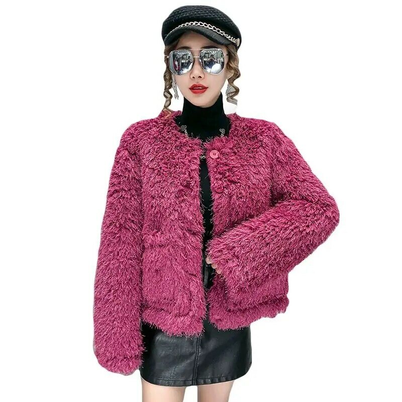 Abrigo de piel sintética para mujer, Chaqueta larga ajustada de lujo, Tops cálidos de felpa, prendas de vestir de invierno, C59, nuevo estilo